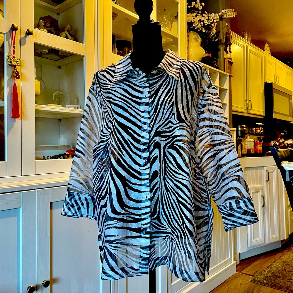 Mesh zebra print polo top